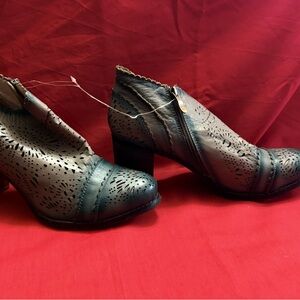 Spring Step L'Artiste Womens Size 40 Turquoise Cutout Leather Booties*see Desc*